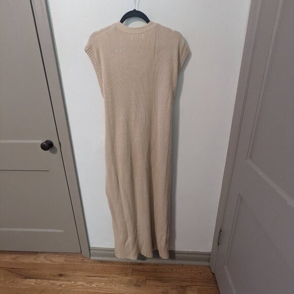 Anthropologie MABLE Sweater Dress Rib Knit Front Tie Beige Brown Size LG - Picture 5 of 8
